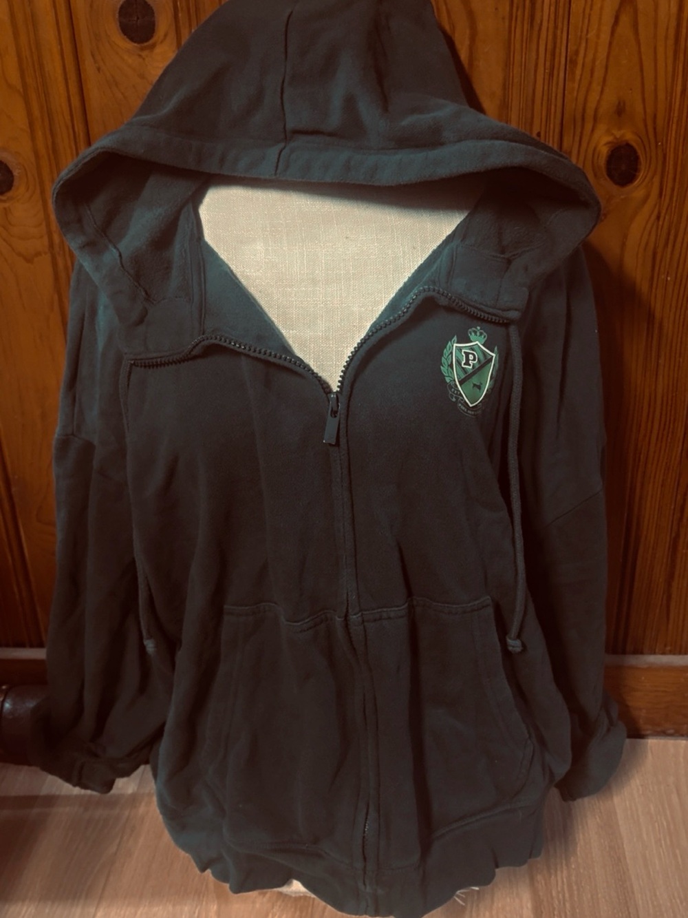 PINK Victoria's Secret Forest Green Hooded Zip-Up Jacket with Crest